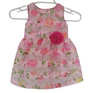 Wonder Nation Girls Pink Polyester Floral Print Rosette Dress, Size 2T.